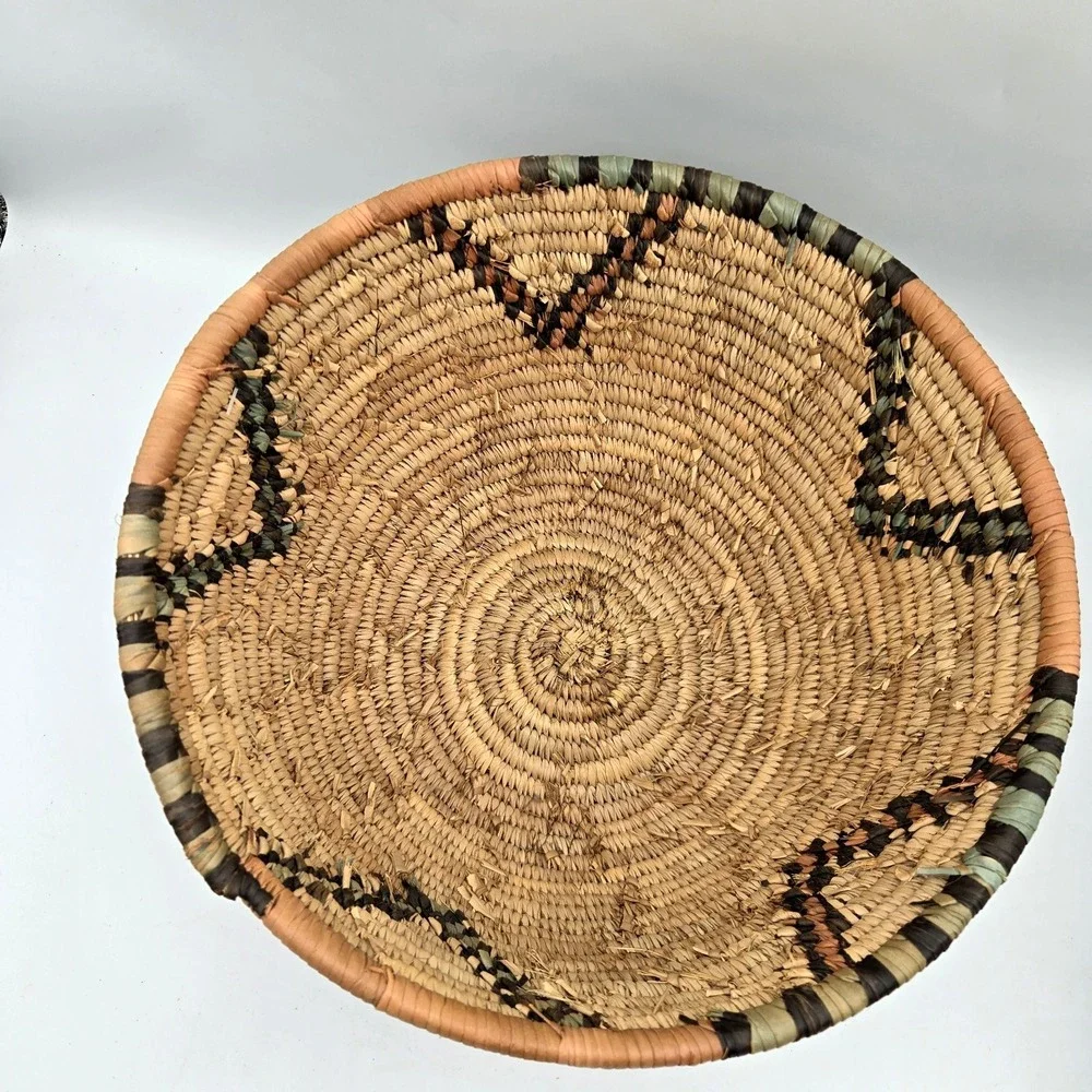 Southwestern Hand Woven Coil Basket Bowl Geometric Aztec 11" Wide 6" Tall Boho - Picture 11 of 16